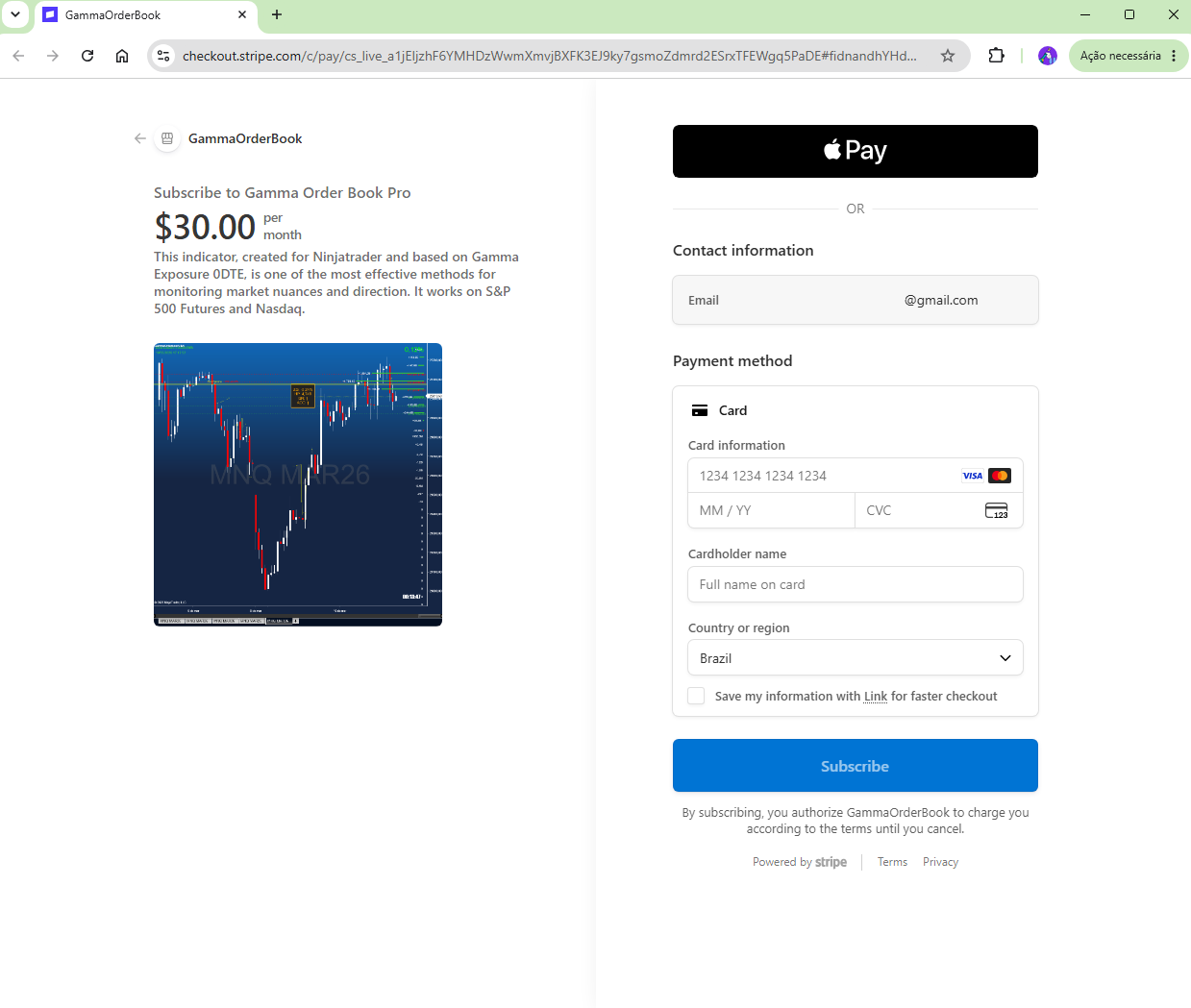 GammaOrderBook V6 – Secure Stripe Checkout for subscription